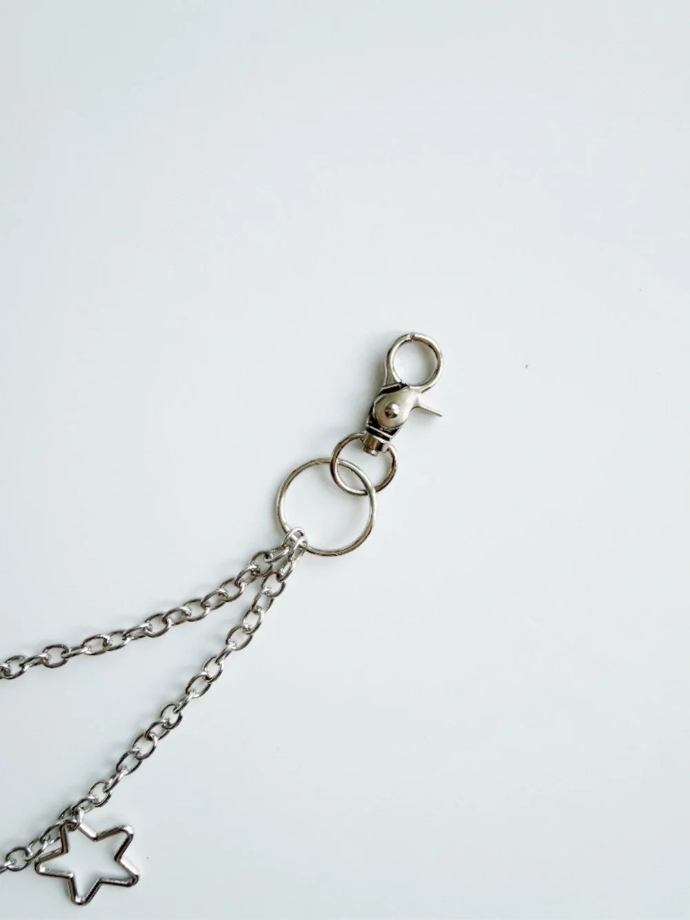 Y2K Silver Star Charm Double Chain Belt Waist Hip Chain Belt Loop Accessory